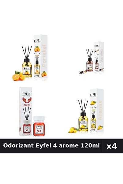 Eyfel Set 4 Odorizant Camera cu Betisoare - Portocala, Vanilie, Red Dragon, A...
