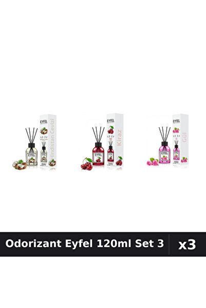 Eyfel Set 3 Odorizant Camera Betisoare 120ml - Cireșe, Nucă Cocos, Trandafir