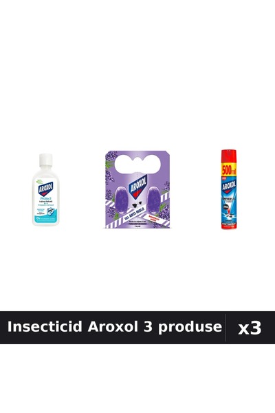Aroxol Set 3 Insecticid - Loțiune 85ml, Spirale 2buc, Spray 500ml - Protecție...