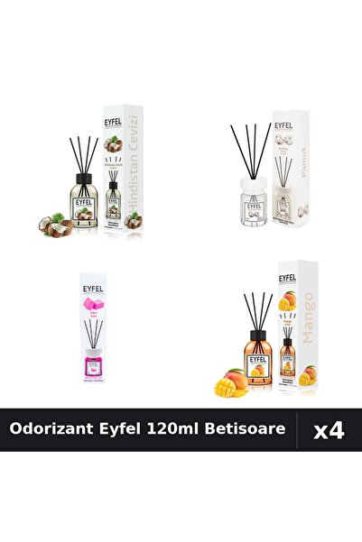 Eyfel Set 4 Odorizant Camera Betisoare 120ml - Nuca Cocos, Bumbac, Bubble Gum...