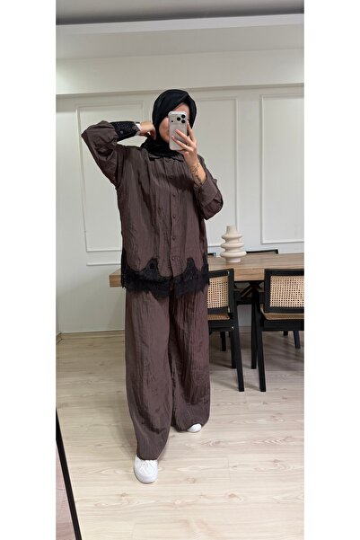 Butik Duyawear kahve dantelli takım