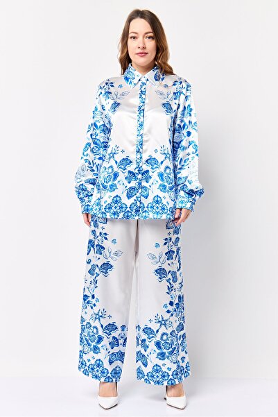 Kathy Ireland Women 2 Pieces Floral Print Shirt With Pants Coord Set, Multicolor
