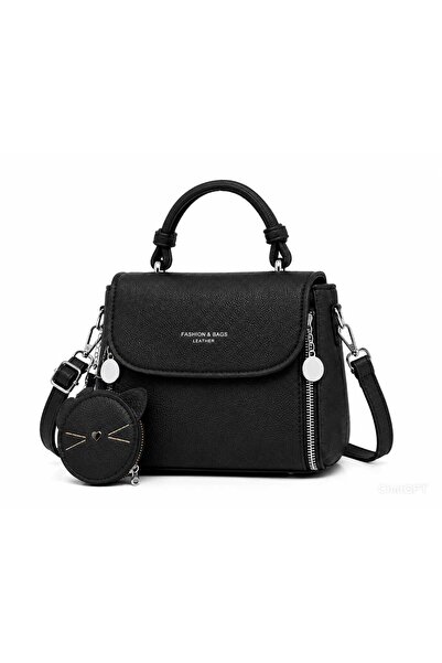 Gernic Black Mini Structured Bag Women - Cat Charm Crossbody Bag