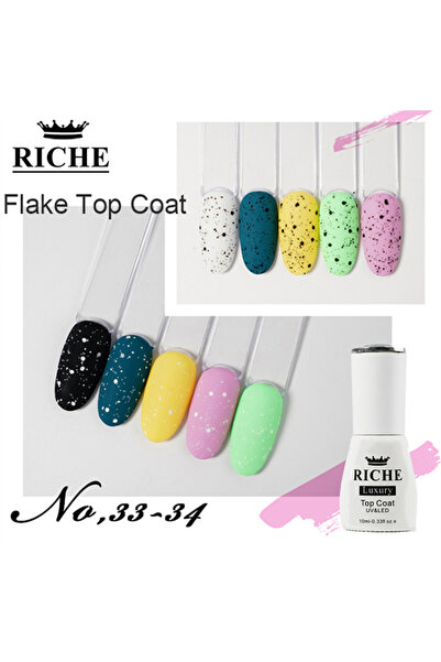 OEM Top coat pentru unghii pentru ojă semipermanentă, 10 ml, cu fulgi albi, R...