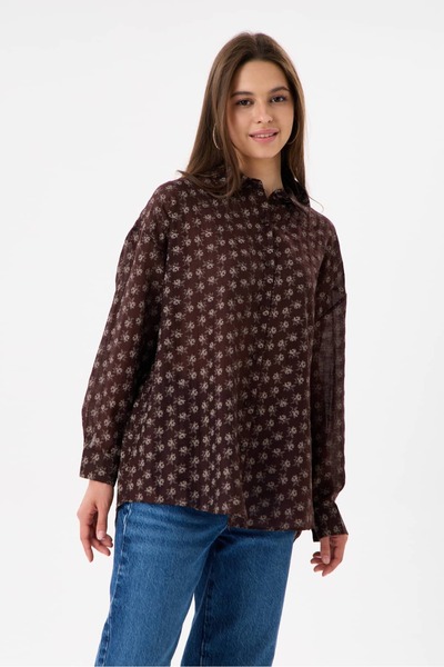 Reji Floral Patterned Oversize Transparent Shirt