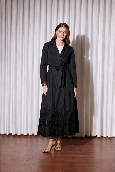Nurcan Çetin 26712 Double-Breasted Collar Mesh Belted Laser Cut Cap