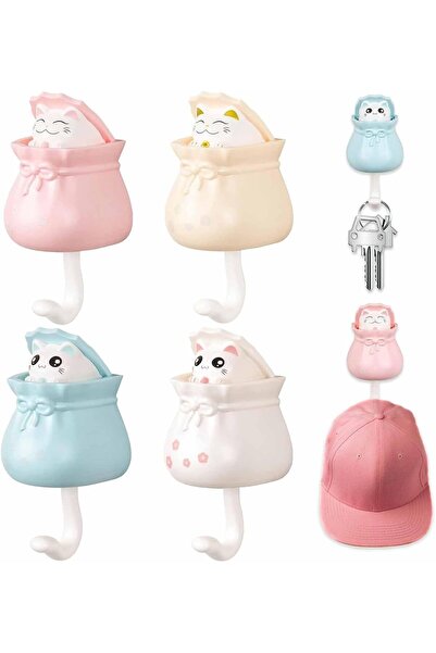 Arabest 4-Piece Cat Wall Hooks,Adhesive,Cute Room Decor,Drill-Free,for Coats,...