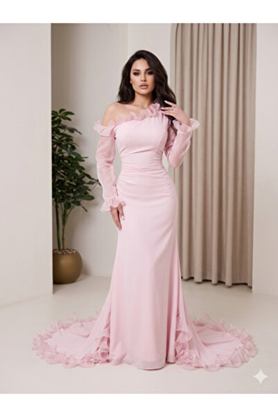 Shams Fashion Pink Organza Evening Dress