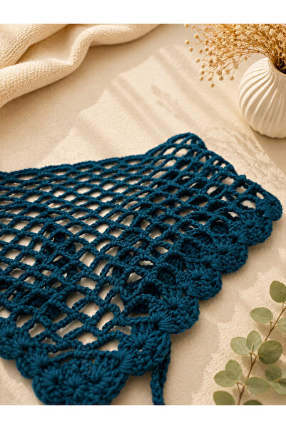 örgü Petrol Blue Hand Knitted Bandana Hat – Bohemian Women's Hair Accessory