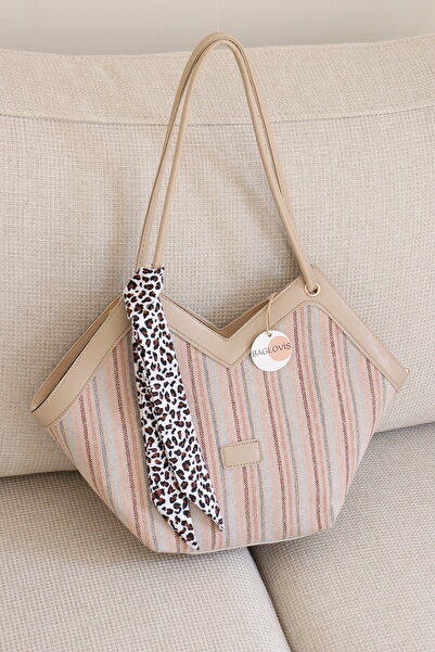 BAGLOVİS Women's Scarf Shoulder Bag Straw Textured Large Daily Tote Bag En41 ...
