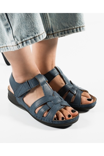 ALOGO Women's Blue Sandals Made of Eco- Leather Elon