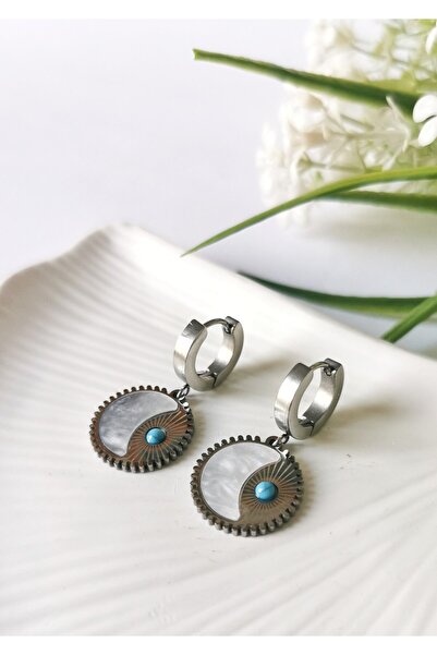 Halley Concept Turquoise luna sun detailed steel dangle earrings