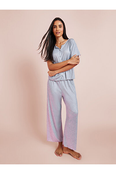 Styli Grey Ditsy Print Top and Pyjama Set