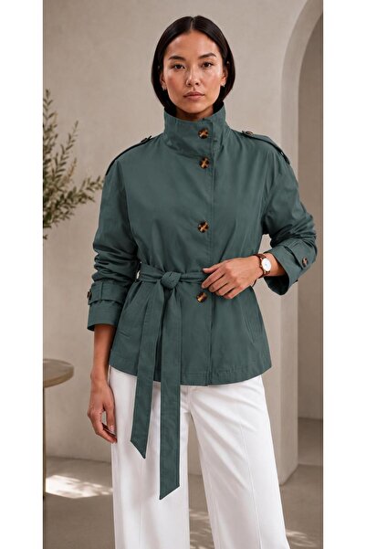 RESSHO High Collar Belted Trench Coat