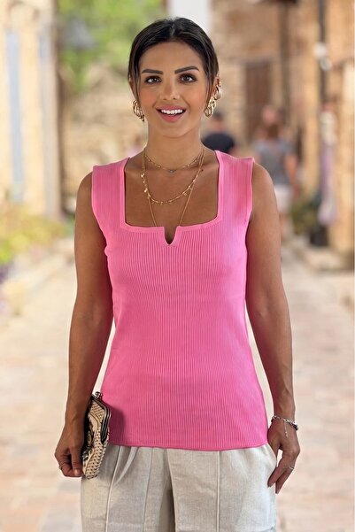 Nevin Kaya Moda Pink Zero Sleeve Mercerized Blouse