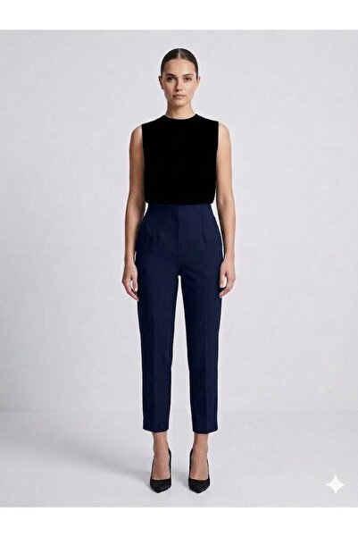 centilmen Ercan Akdeni̇z Women's Navy Blue High Waist Fabric Trousers 5012