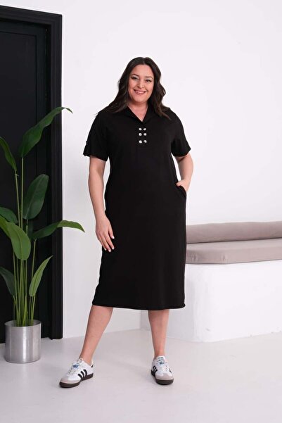 kısmet sepeti Women's Shirt Collar Snap Button Detailed Pocketed Black Stylis...