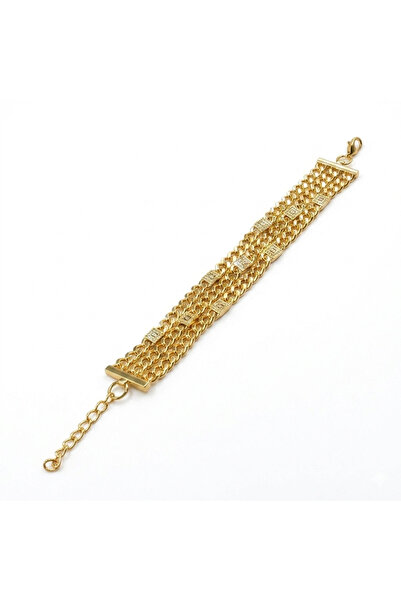 Generic Gold-Tone 4-Row Chain Bracelet for Women, Letter Accent Link Bracelet...