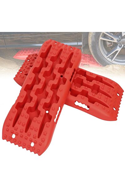 Auto Family FZE Car Traction Boards Sand & Snow Recovery Tracks, Heavy Duty Tire Grip Mats for Off-Road, Anti-Slip Recovery Pads for Mud, Sand, Snow & Ice (Small - Red)