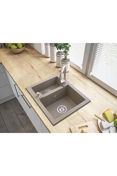 Granitan Set chiuveta Jorg + Robinet + Dozator + Sifon, Granit, 575x470mm, Mu...