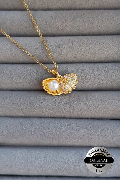 Lynare Oyster Model 316 L Pearl Stone Steel Necklace