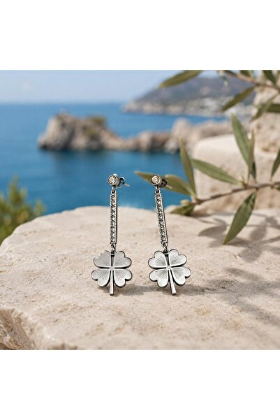 Shinestar atelier Taş Detaylı Yonca Figürlü Sallantılı Kadın Küpe | Mare Seri...