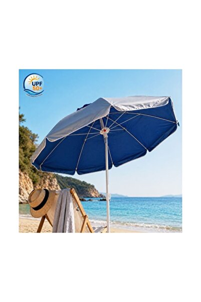 OEM Windproof Beach Umbrella Silver Blue, Durable Metal Frame, Diameter 200 cm