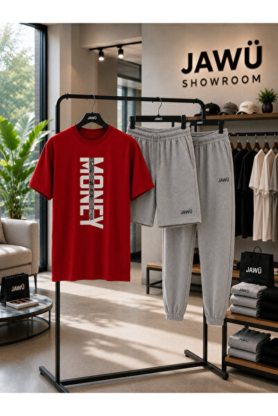JAWÜ STYLE Money Printed 3-Piece Oversize T-Shirt Sweatpants Shorts Set