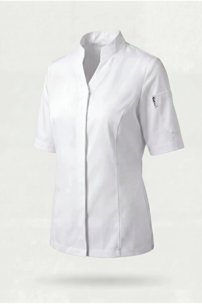 ChefDikişi V Yaka - Önden Kulplu Arkadan Pensli - Kısa Kollu Slim Fit Kadın Ş...
