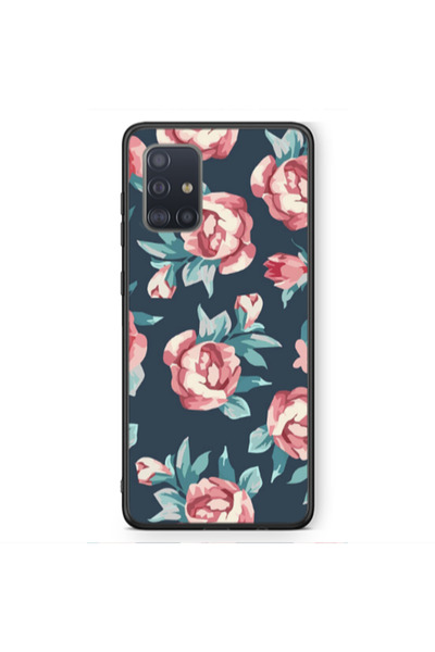 Other Samsung A71 Purple roses Black Glossy Θήκη