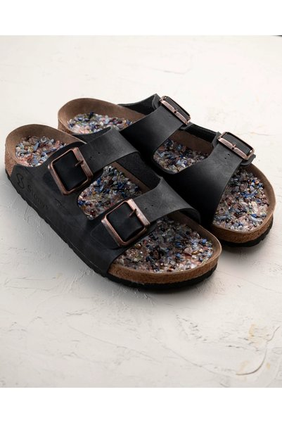 STONYX Doğal Taş Tabanlı Siyah Tokalı Unisex Terlik