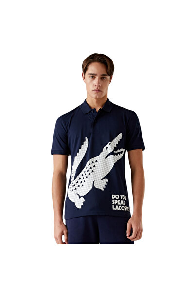 Lacoste تي شيرت بولو رجالي مطبوع باللون الأزرق الداكن بقصة عادية PH0412.166
