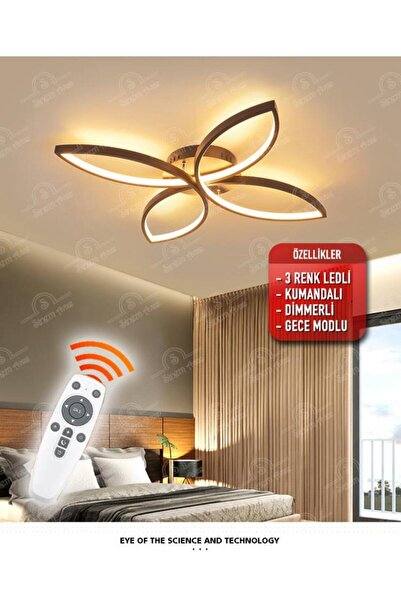 Elektroyou Venev Siyah Kumandalı 3 Renk Ledli Dimmerli Plafonyer Modern Ledli...