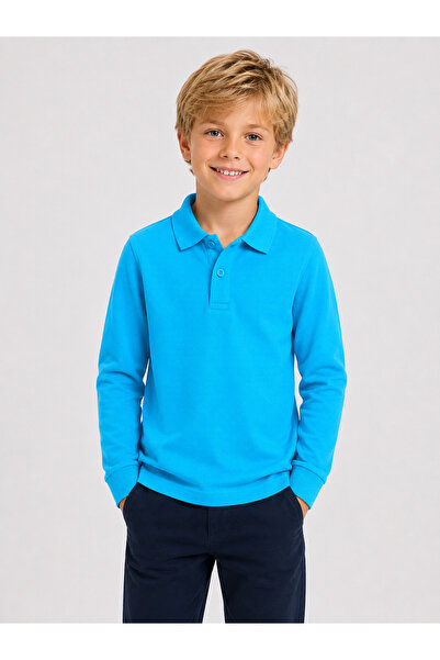 AJN Kids Polo Yaka Basic Uzun Kollu Unisex Çocuk Tişört Okul