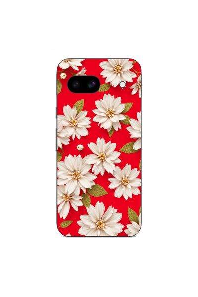 OEM Калъф, съвместим с Google Pixel 8A, силиконов гел TPU модел, бели цветя н...