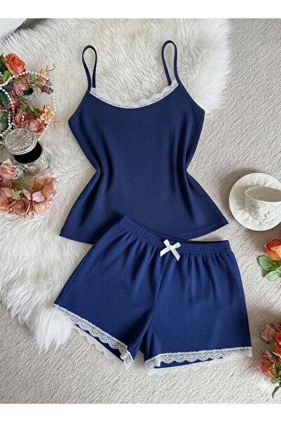 BIT1 Bi-T1 Women Pajama Set 2-Piece Lace Trim Cami Top and Shorts Sleepwear