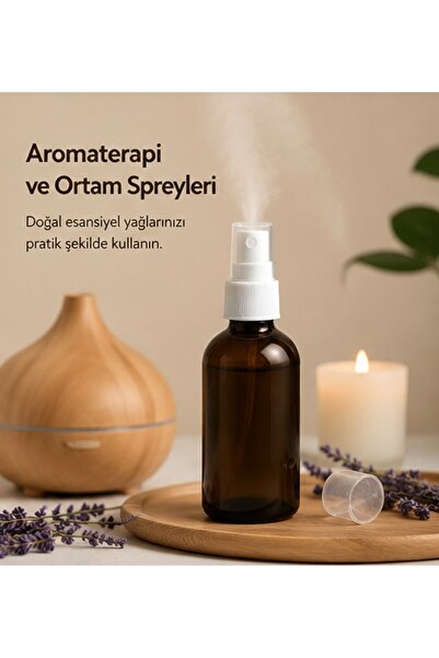 Kozpak Tekli 30 ml Amber Cam Şişe Beyaz Sprey Başlıklı