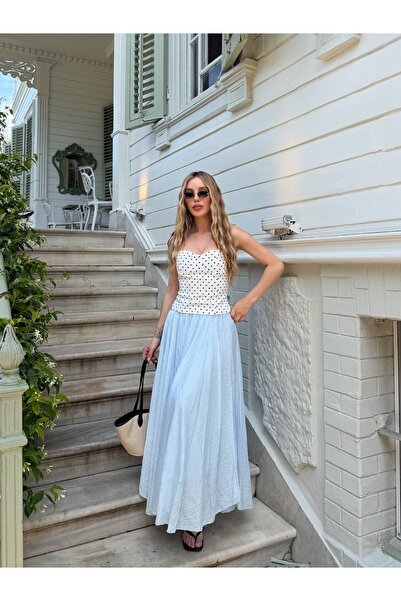 Laluvia Blue Long Crinkled Skirt - E261022