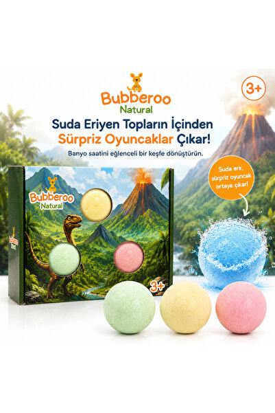 Bubberoo Çocuk Banyo Topu Seti 3'lü | Dinozor Sürpriz Oyuncaklı Banyo Bombası