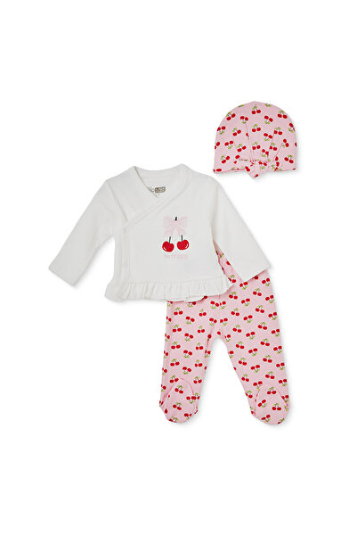 ebebek Hello Baby HelloBaby Kız Bebek Zıbın-Şapka-Alt Kiraz Baskılı Çıtçıtlı ...