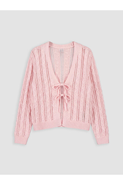LC Waikiki Nevavm V-Neck Girls' Knitwear Cardigan with a Difference
