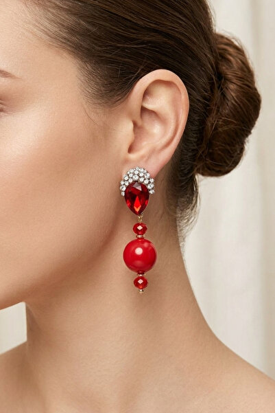 PETEK AKSESUAR Clip-On Hanging Stone Earrings 7 Cm.