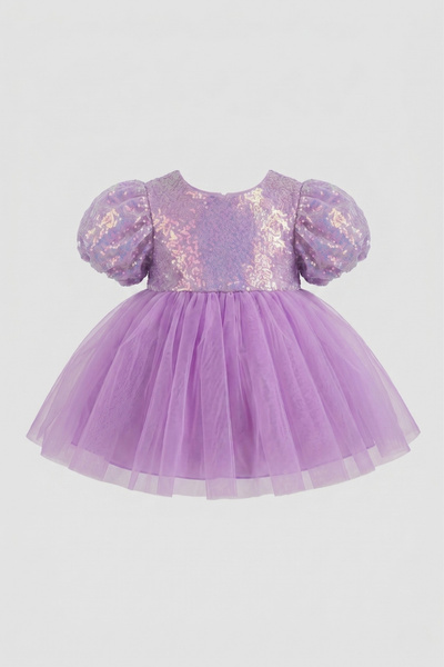 Le Mabelle Lilac Bow Detailed Sequined Baby Girl Dress - Amber