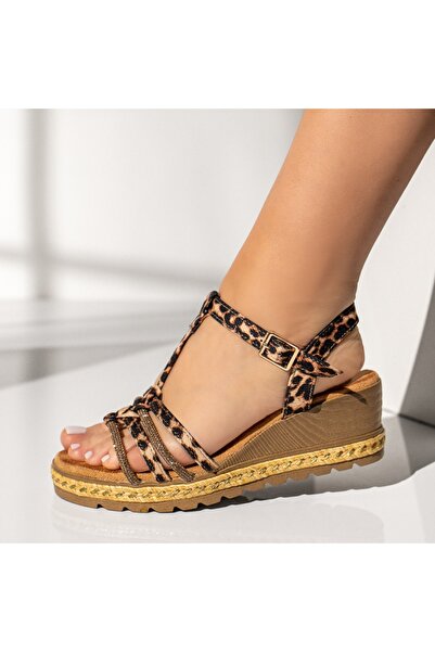 Modlet.ro Women's brown printed platform sandals with rhinestones EVA26
