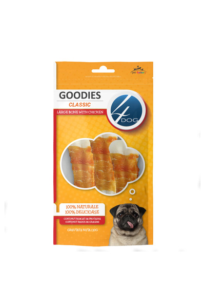 4dog Adult Dog Treats, GOODIES Classic, Large Bone, Pressed Leather and Chick...