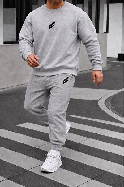 FAEL LİFE Unisex Wide Cut Zero Necklace Sweat Suit with Double Stripe Print