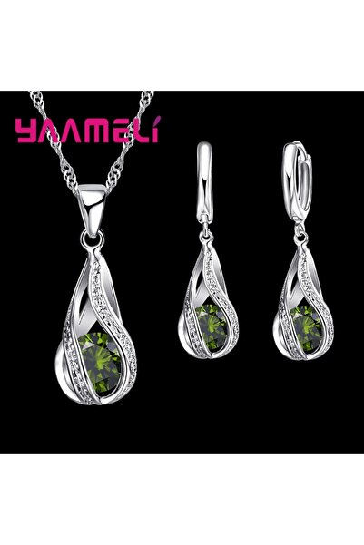 Choice7 Green Hot Water Drop CZ 925 Sterling Silver Plated Jewelry Set For Wo...