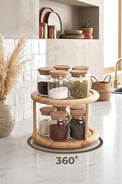 NESS HOME 11 Piece Bamboo Lid Vacuum Sealed Glass Spice Jar Set with Rotating...