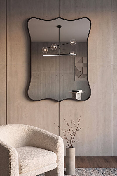 Fawdecor Modern Organik Tasarım Ahşap Çerçeveli Dekoratif Duvar Aynası