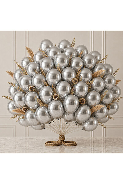 BeySüS Silver Color Latex Metallic Balloon (30 cm) - 50 Pieces